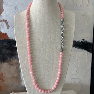 Elegant Pink Beaded Necklace with Silver Accents